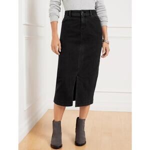 Talbot's Women's Size 2 Black Midi Stretch Denim Skirt Front Slit 5 Pocket